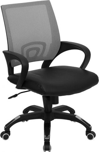 Mid-Back Gray Mesh Chair with Leather Seat (MF-CP-B176A01-GRAY-GG)