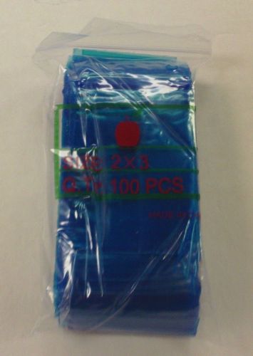 100 APPLE ZIPLOCK ZIP LOCK STORAGE BAGS 2&#034; x 3&#034; 2X3 BLUE RECLOSABLE PLASTIC BAG