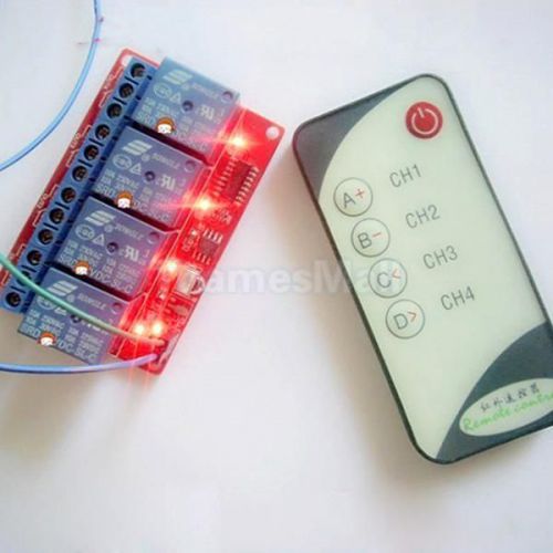 4-Channel 12V LED Relay Module with 8 Meters Infrared Wireless Remote Control