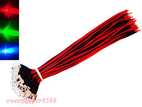 10x  5mm rgb fast flash led rainbow red green blue pre wired led light 12v 20cm for sale
