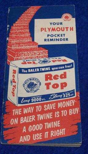1056 Plymouth Red Top Bailer Twine Pocket Ledger Notebook