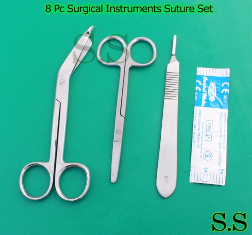8 PC SURGICAL INSTRUMENTS SUTURE LACERATION KIT SCISSORS FORCEPS SURGICAL BLADES