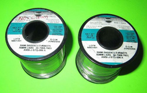 LOT 2x Kester 24-7068-7603 Lead Free No-Clean #58/275 Solder Wire .50mm / .020&#034;