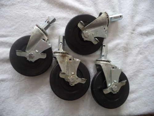 4 Pieces 5&#034; Wheel 3/4&#034; Octagon Stem swivel Casters W Brake, zinc plated New Old