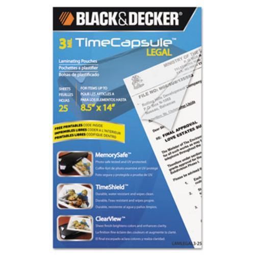 Black &amp; Decker LAMLEGAL325 Timeshield Uv Laminating Pouches, 3 Mil, 9 X 14,