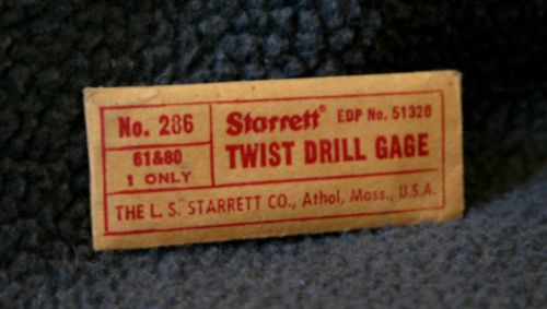 L. S. Starrett Drill Wire Gauge #286   61 To 80    039 to 0135