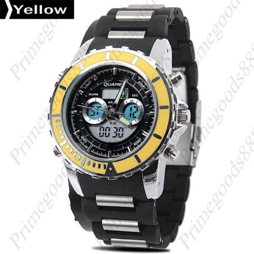 Dual time analog digital sports stopwatch alarm men&#039;s wrist wristwatch yellow for sale