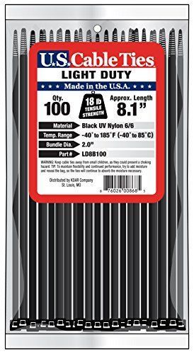 US Cable Ties LD8B100 8-Inch Light Duty Cable Ties  UV Black  100-Pack