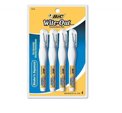 Bic wite out shake n squeeze correction pen 8 ml white 4 count bicwosqpp418 for sale