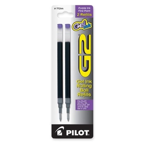 Pilot G2 Gel Ink Rollerball Pen Refill - 0.70 mm - Purple - 2 / Pack - PIL77244
