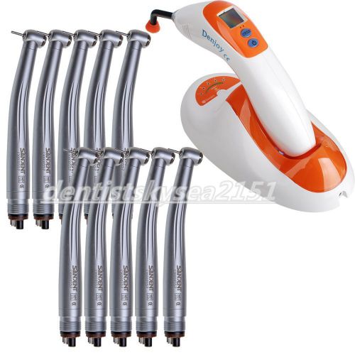 Denjoy dental cordless led curing light lamp + 10x high speed handpieces 4 holes for sale