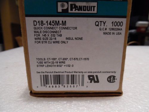 Panduit d18-145m-m male blade connector adapter 16-22 awg .145x.032 tab nib 1000 for sale