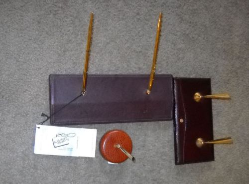 LEATHER INK PEN STANDS, SCHLESINGER W/ TAGS , GOLD &amp; PFEIL  GARY&#039;S  LEATHER,