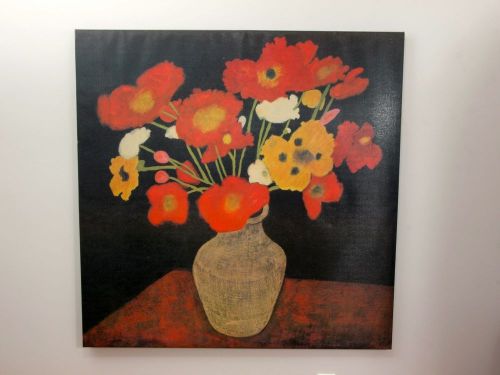 Huge !! 42&#034; x 42&#034; signed jean oil on canvas painting floral wood frame for sale