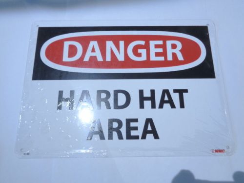 Danger hard hat area red , white, black &#034;metal&#034; warning sign 10&#034; x 14&#034; for sale