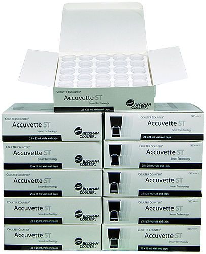 NIB 11 Boxes of 25 25mL Beckman Coulter Accuvette STCuvettes with Caps