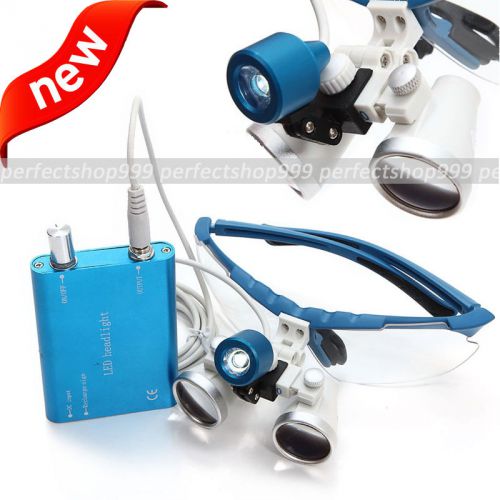 Blue Dental Surgical Medical Binocular Loupes 3.5X 420mm+ LED Head Light Lamp