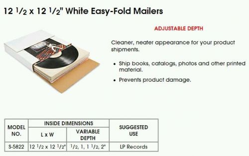 50 LP Record Bookfold 12-1/2 x12-1/2 x1 White Multi Depth Corrugated Mailer Box