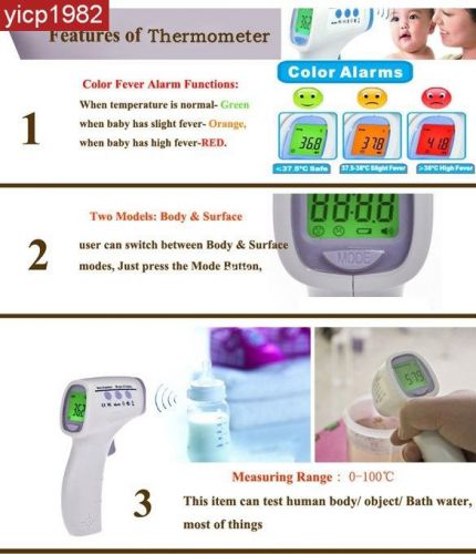 Digital non-contact infrared forehead body thermometer with three-color 0am for sale