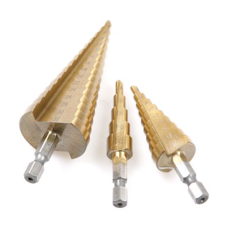 3 pcs hex shank step drill bit set 4-32 4-20 4-12 mm free shipping for sale
