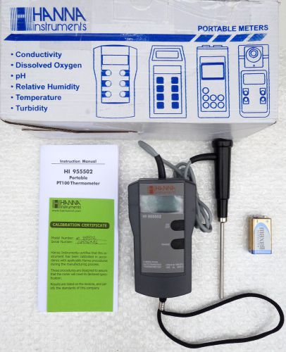 New hanna instruments hi955502 4-wire pt100 portable thermometer w/ fixed probe for sale
