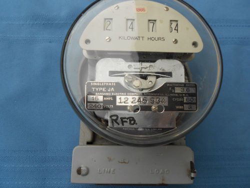 Sangamo Electric Meter,15 Amps,240 Volts, #3 Wire,Numeric Display,Type:JA 1966