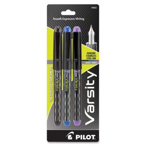 Pilot Varsity Disposable Fountain Pens, Assorted, 3/Pack