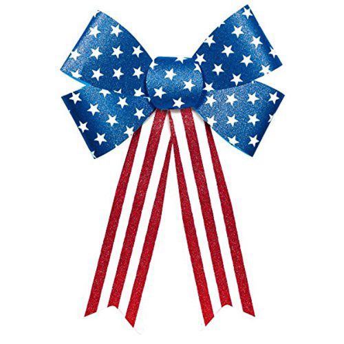 Amscan Patriotic Indoor Outdoor 11&#034; Plastic Glitter Bow Stars and Stripes 241097