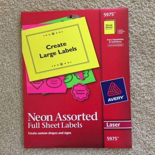 Avery Neon Full Sheet Labels - Lazer - 15 Sheets per Package