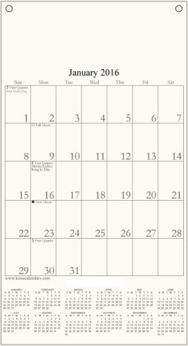 One 2016 6&#034; x 11&#034; Calendar Refill for Kim&#039;s Calendars Small Holder