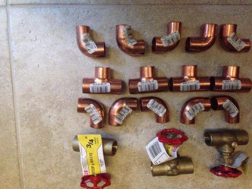 3 LDR 3/4&#034; Brass Sweat valve 10 Nibco ELL 3/4 Copper 4 611 Copper Tee 3/4 607-2