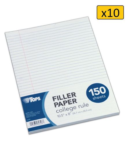 1500 Sheets Tops Filler Paper College Rule 10.5 x 8 inches 3 Hole Punched White
