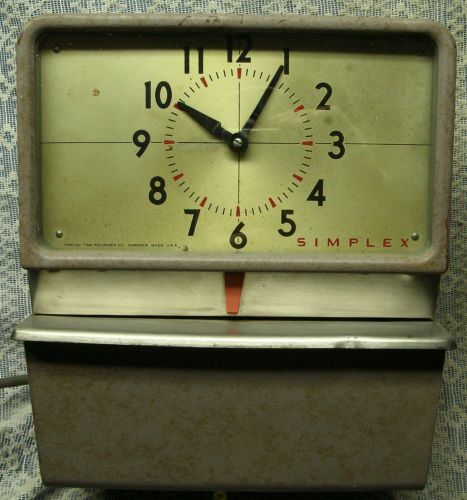 Vtg. INDUSTRIAL TIME CLOCK BY SIMPLEX TIME RECORDER CO., GARDNER, MASS.