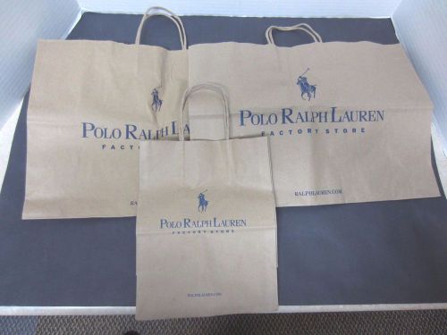 Lot of 3 Polo Ralph Lauren Paper Shopping Bags, 2 Med., 1 Small - Factory store
