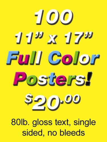 11x17 Posters Full Color, Glossy Stock Qty. 100, Professionally Produced
