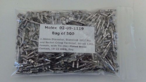 02-09-1119 molex, bag of 500, .093, female, 18-22 awg, series 1381 for sale