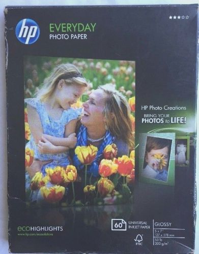 HP CH097A Everyday Photo Paper, 5&#034;x7&#034;, 60 Sheets/PK, Glossy/White
