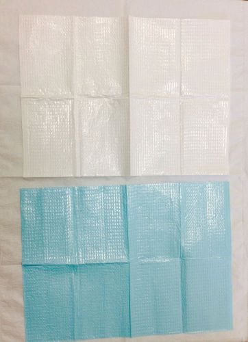 Medical Bibs, 3 Ply Tissue W/Poly Back, Blue(125) + White(125) = 250/ per case.