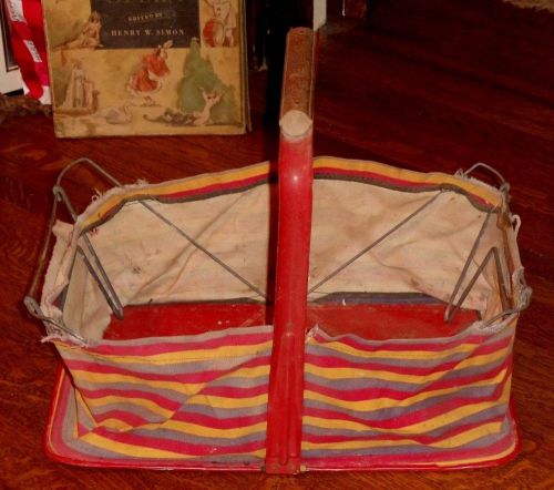 Vintage shopping basket - metal frame &amp; canvas (neisner&#039;s) - collapsible design for sale