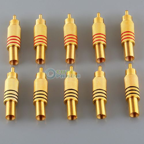 10 pcs gold plated rca plug audio male connector w metal spring for sale