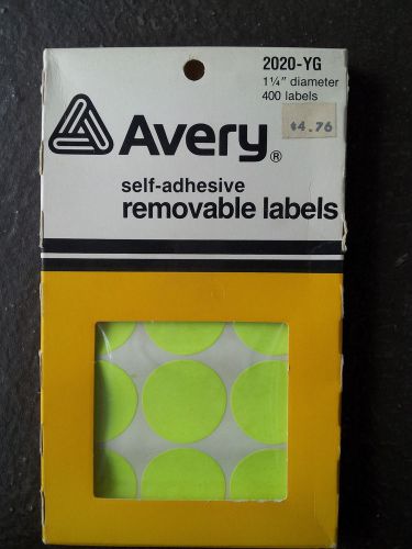 Vtg. 1983 Avery  Removable Color-Coding Labels, 1 1/4&#034; Dia, Neon Yellow, 400/pk