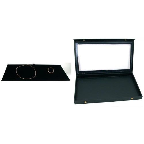 Jewelry Display Tray Case Box &amp; Black Velvet Necklace Chain Insert Kit 2 Pcs