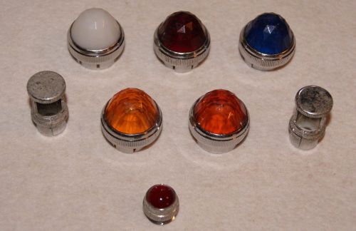 Vintage Dialco Indicators (5) 1&#034; Faceted, (2) 5/8&#034; Hooded, (1) Small Red Glass
