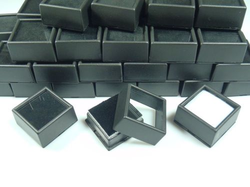 100pc Black 1-1/2&#034;x3/4&#034; Square Glass Top Gem Box storage/display gold/gems/coins