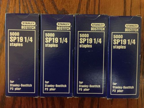 4 Boxes of Stanley Bostitch P3 Staples SP19 1/4&#034; NEW 5000 Staples Per Box - NEW