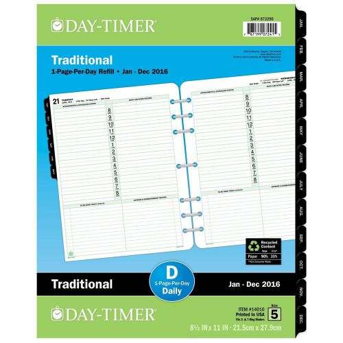 Day-Timer Daily Planner Refill 2016 One Page Per Day Traditional Folio Size 8...