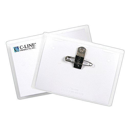 C-Line Clip/Pin Combo Style Name Badge Holders with Inserts, 4 x 3 Inches, 50