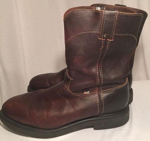 Men&#039;s Original Justin Work boots #4765 Briar 12 Steel Toe Pull On Brown Leather