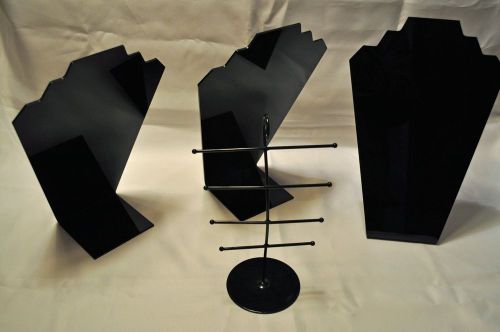 3 Black Plexiglass Necklace Easel Stands Jewelry Displays + 1Earring Stand