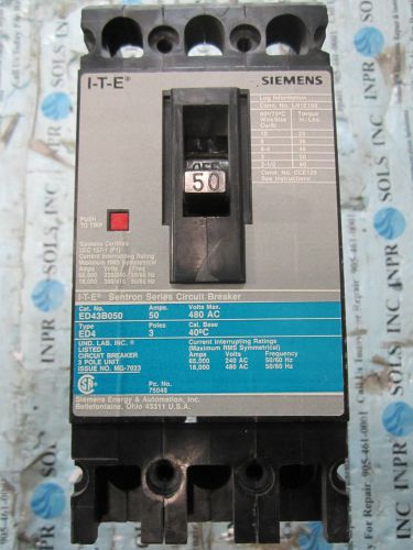 Ite siemens ed43b050 sentron series circuit breaker 50a 480vac 3poles *tested* for sale